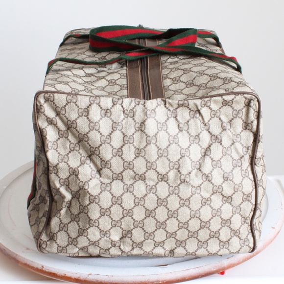 Gucci Duffle Bag GG Logo Canvas Brown Leather Trim Folding Travel Carry On 80s - Picture 5 of 15